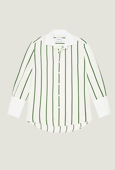 The Boyfriend Exaggerated Cuff Tencel Green Stripe 