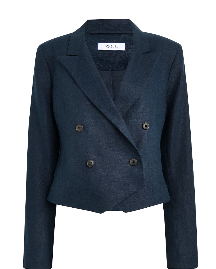 Belgravia Cropped Blazer: Linen, Navy Blue