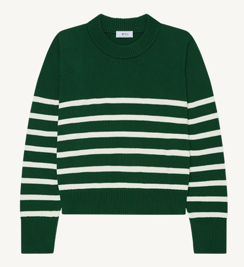 Devon Jumper: Cotton, Green and White Stripe