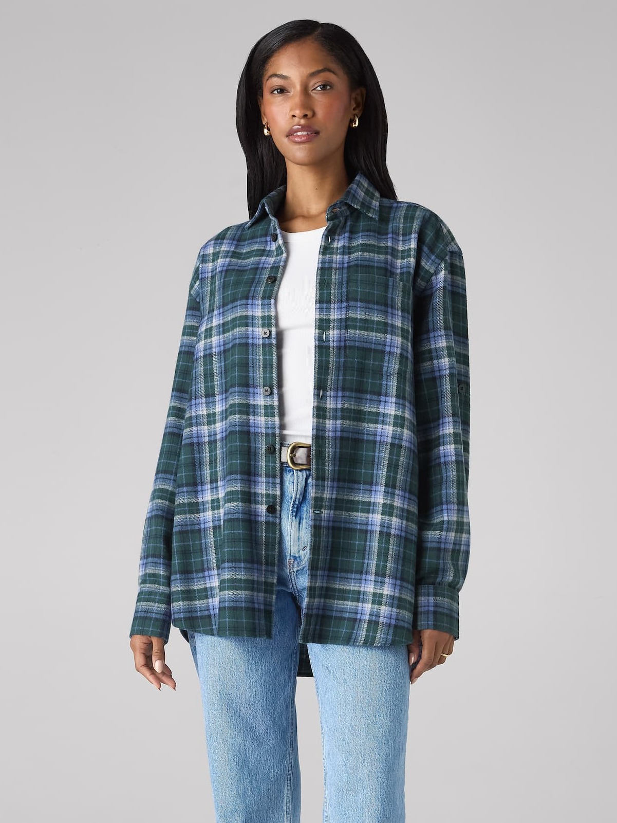 The Oversized: Thick Brushed, Blue and Green Check
