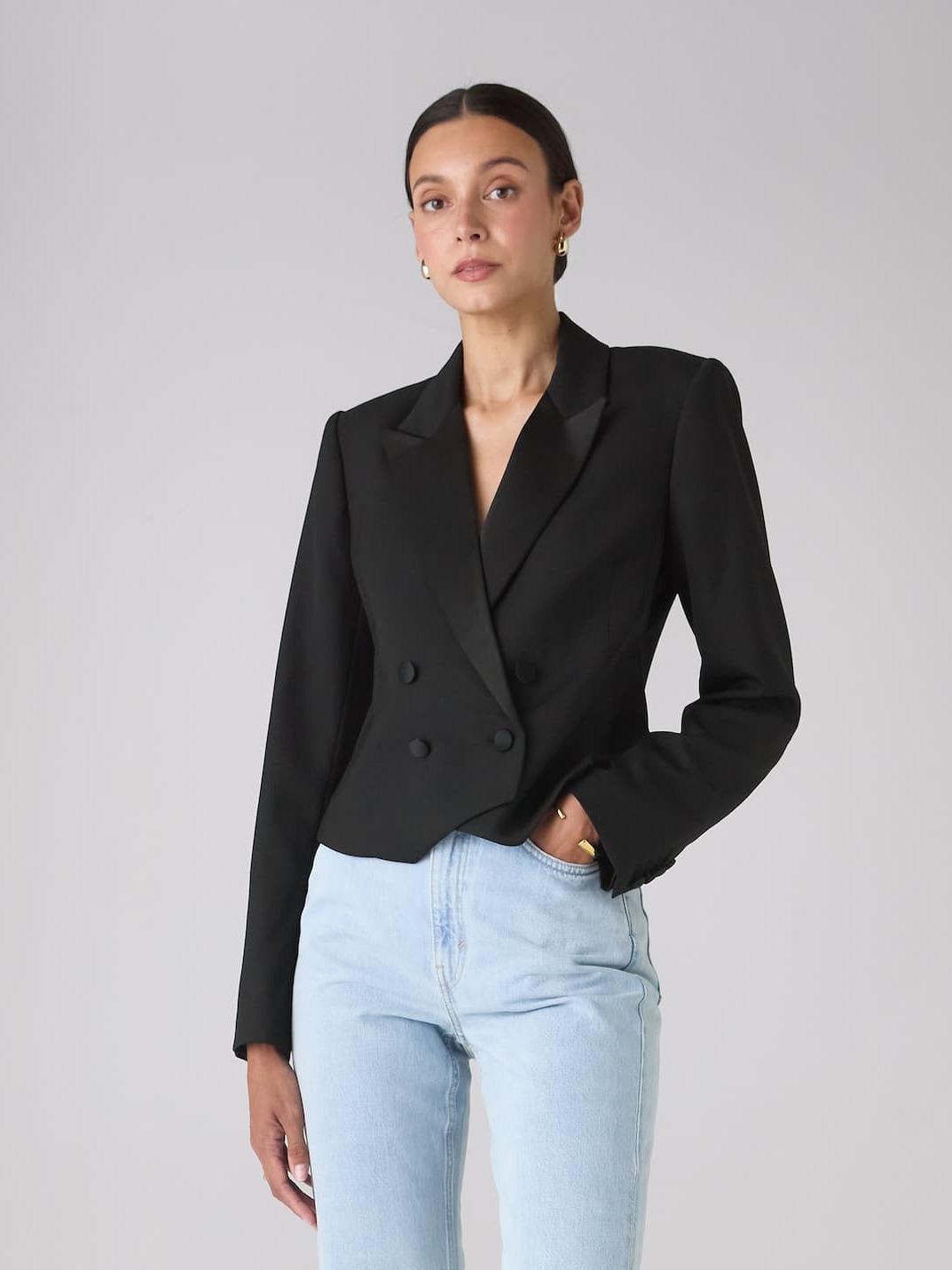 Belgravia Cropped Tuxedo: Wool, Black