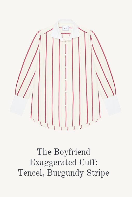 The Boyfriend Exaggerated Cuff: Tencel, Burgundy Stripe