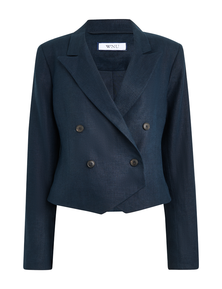 Belgravia Cropped Blazer: Linen, Navy Blue