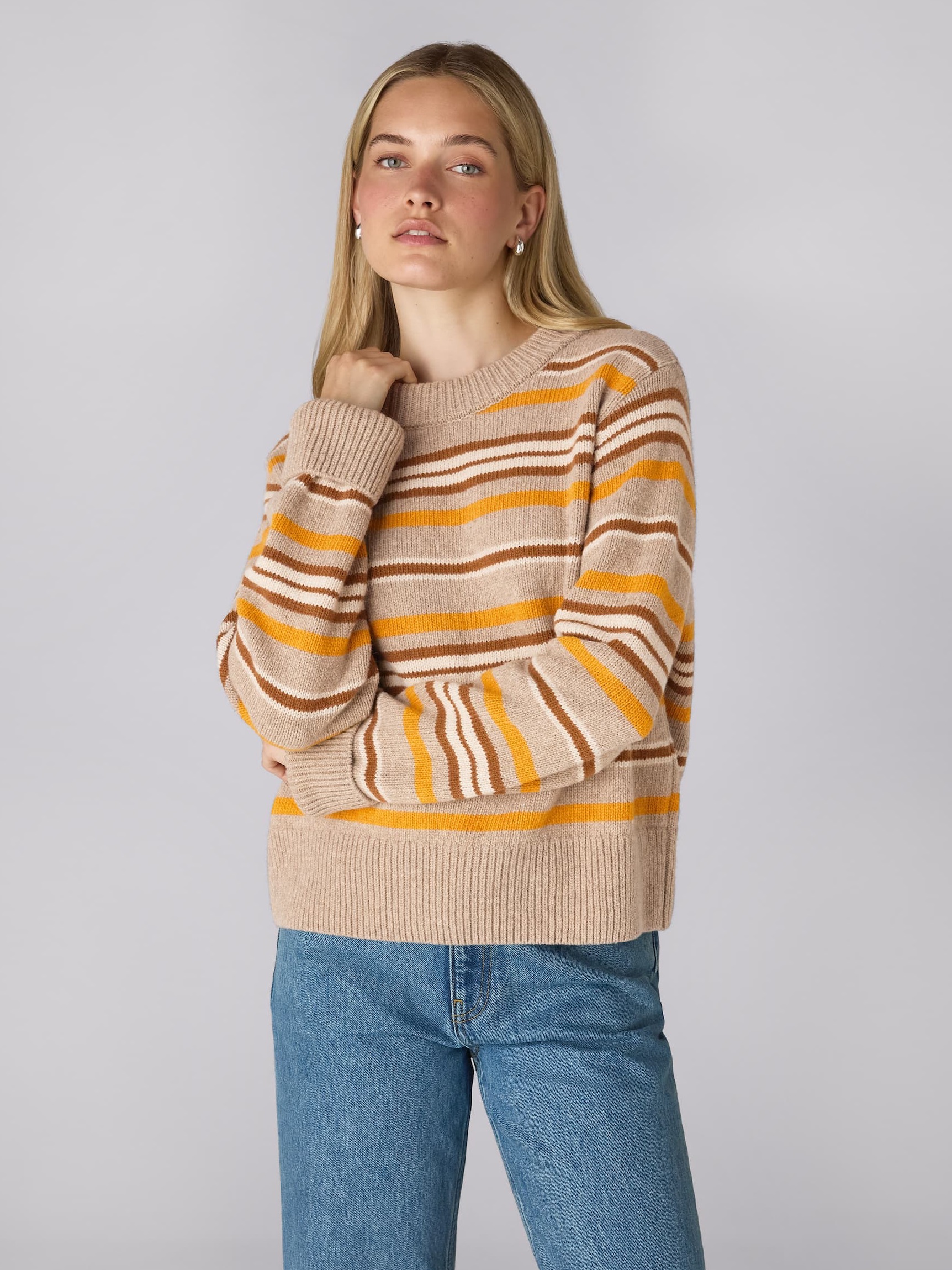 Devon Jumper: Wool, Yellow and Tobacco Stripe