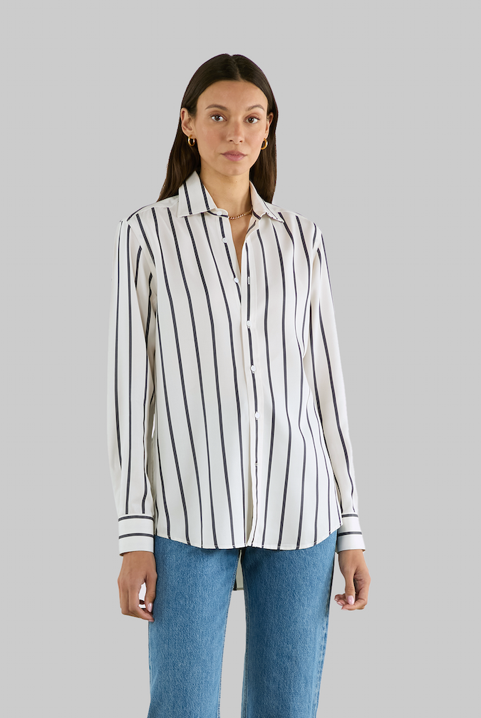 The Boyfriend: TENCEL™ Lyocell, Charcoal Stripe.