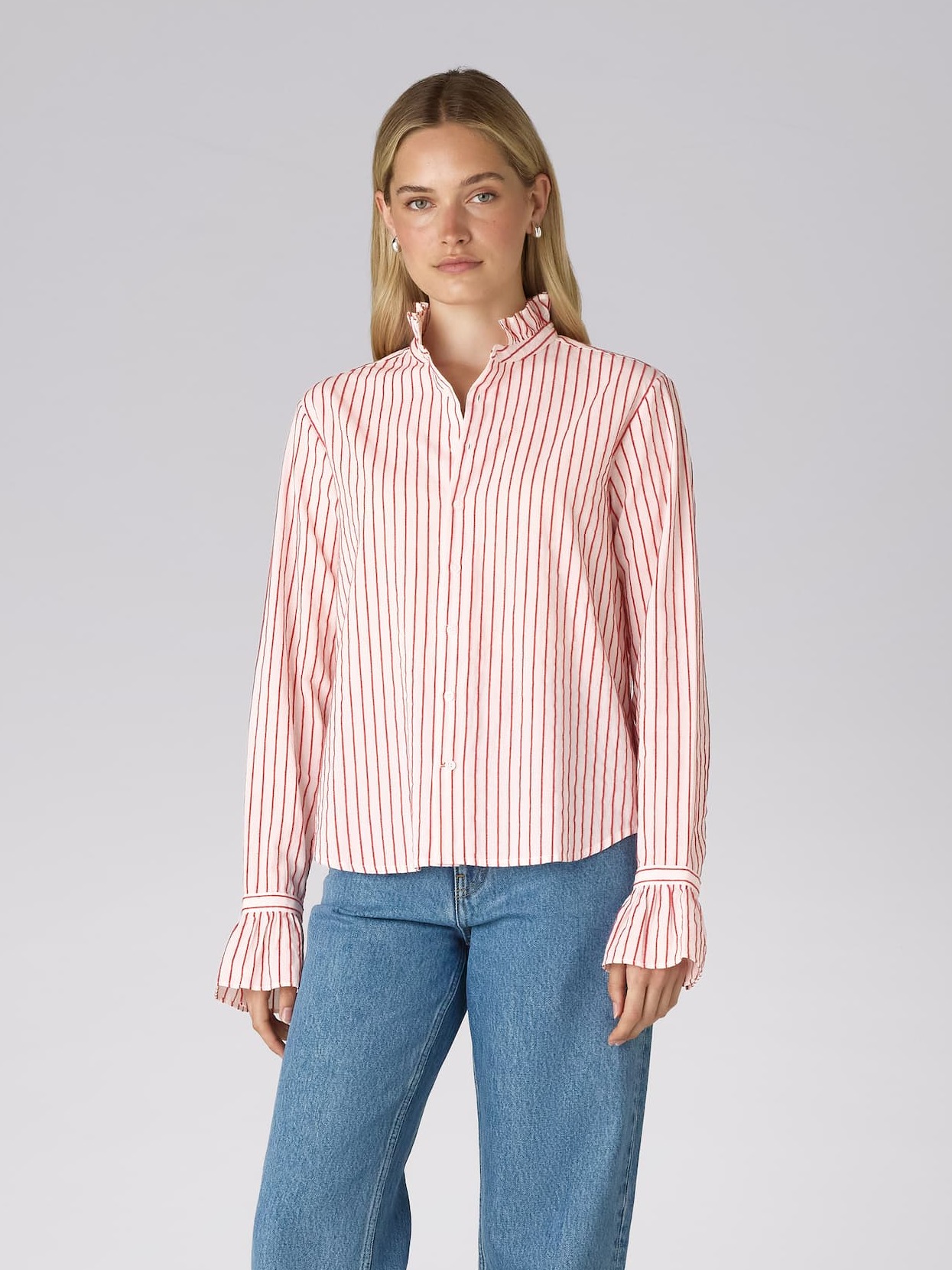 Kew Blouse: Cotton, Red Stripe