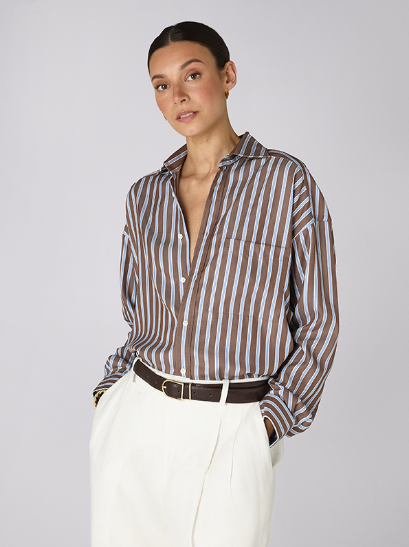 The Weekend: 100% TENCEL™ Lyocell, Mocha Multi-Stripe