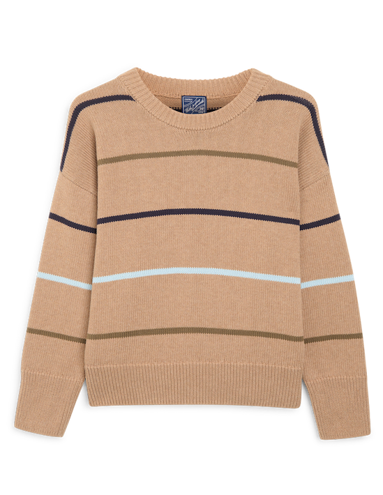 Cornwall Jumper: Cotton, Sand and Blue Multi Stripe