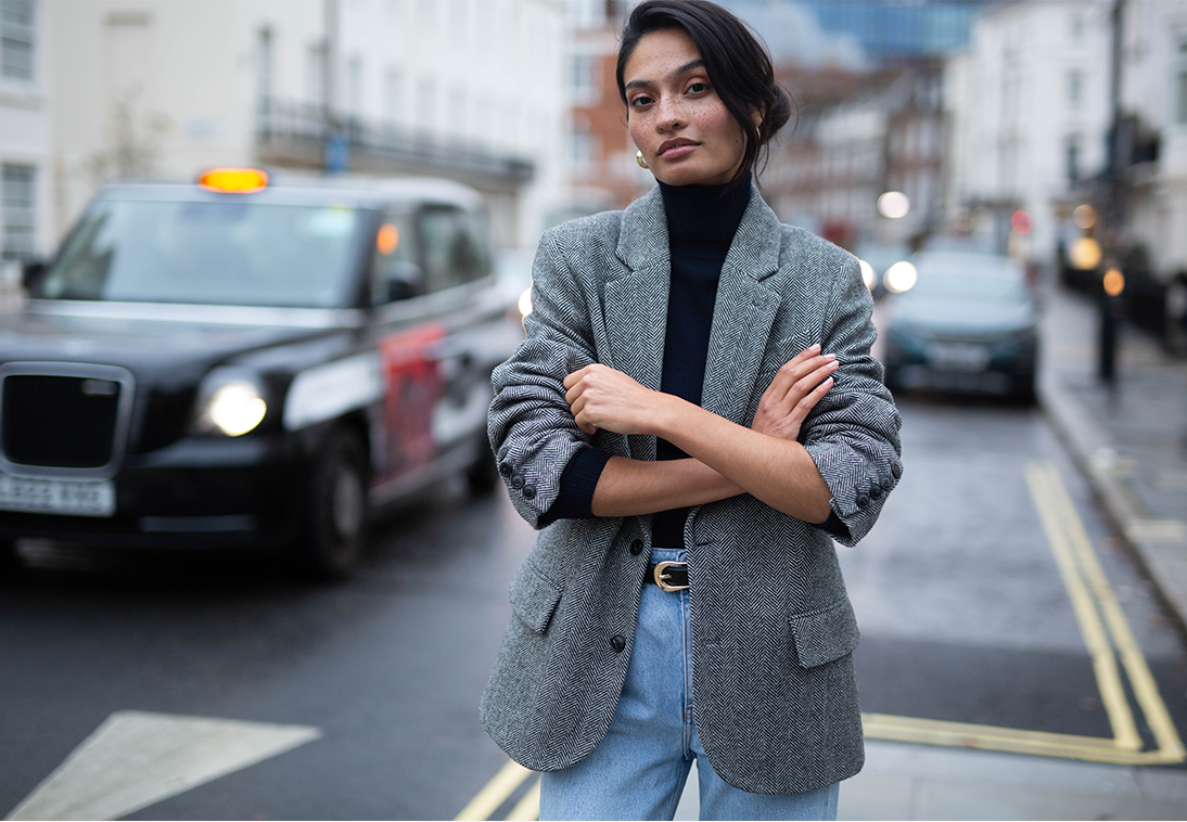 Hutton Blazer Wool Grey Herringbone