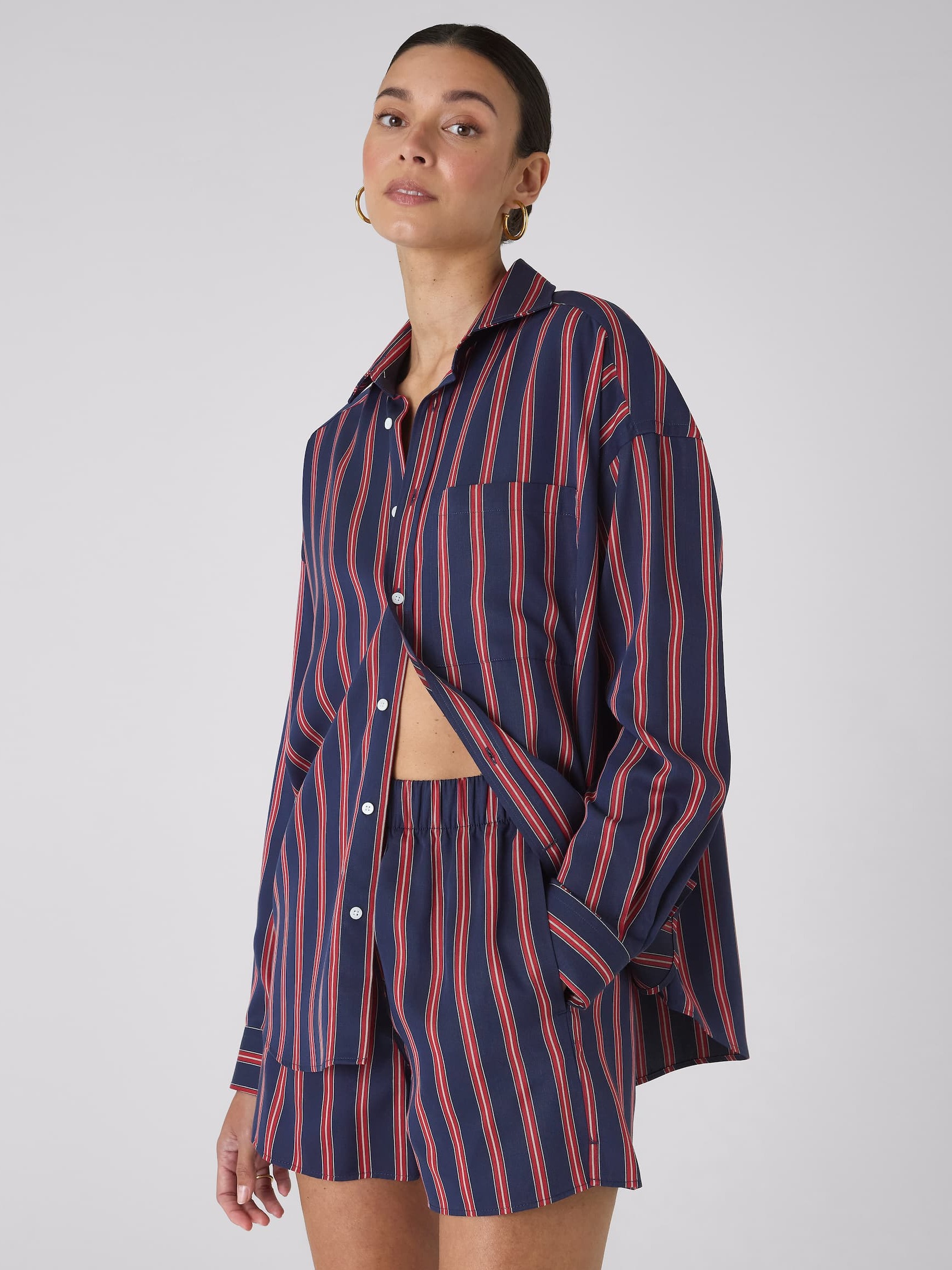 The Weekend: TENCEL™ Lyocell, Navy Blue and Red Stripe