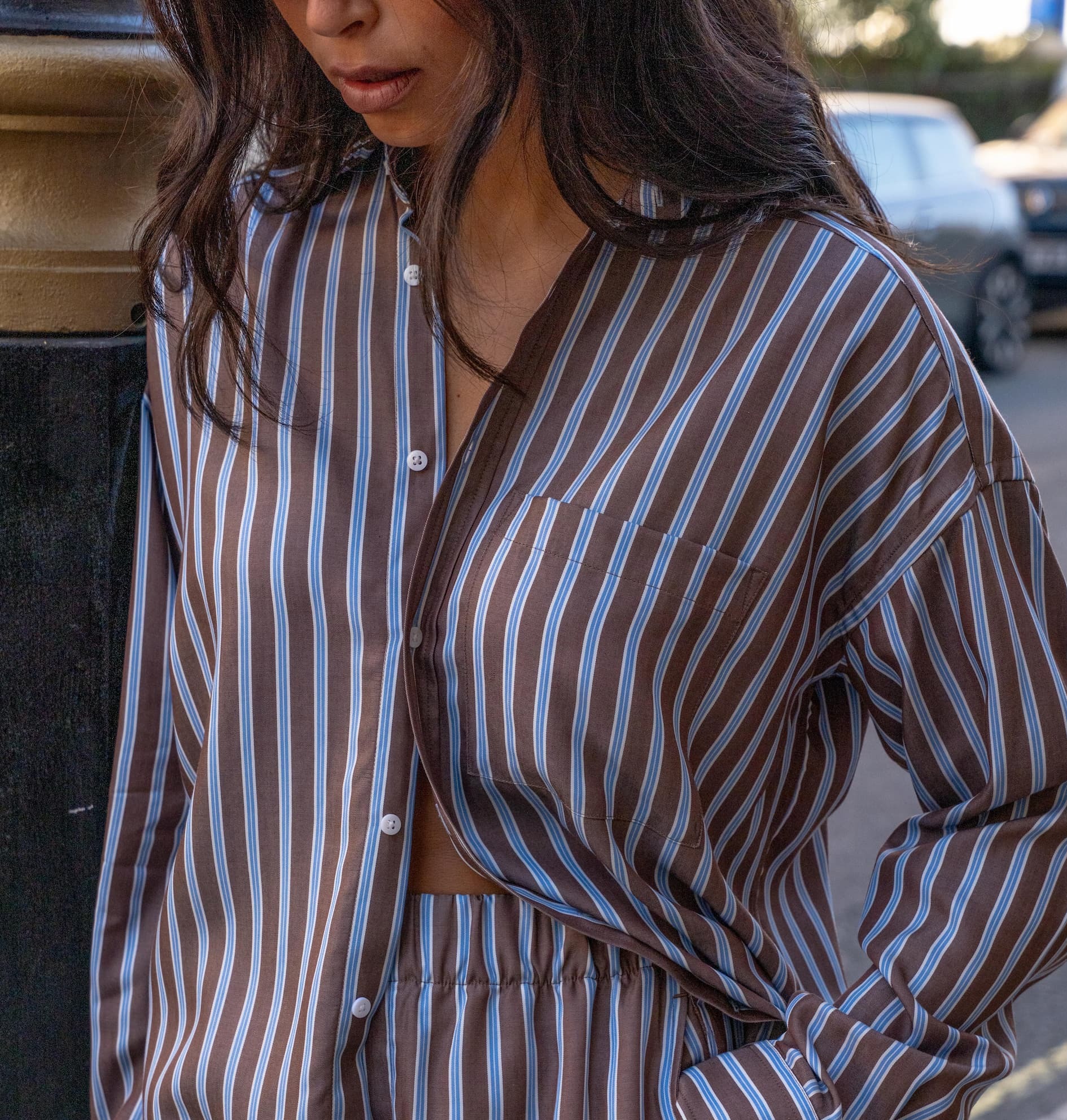 The Weekend: 100% TENCEL™ Lyocell, Mocha Multi-Stripe
