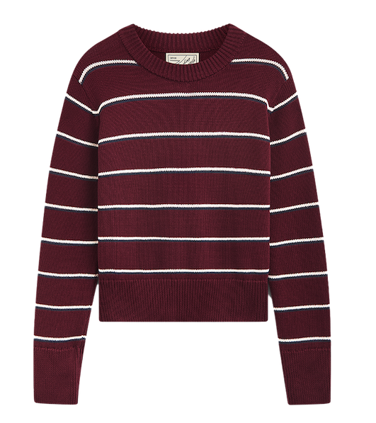 Devon Jumper: Cotton, Merlot, Navy and Ivory Stripe