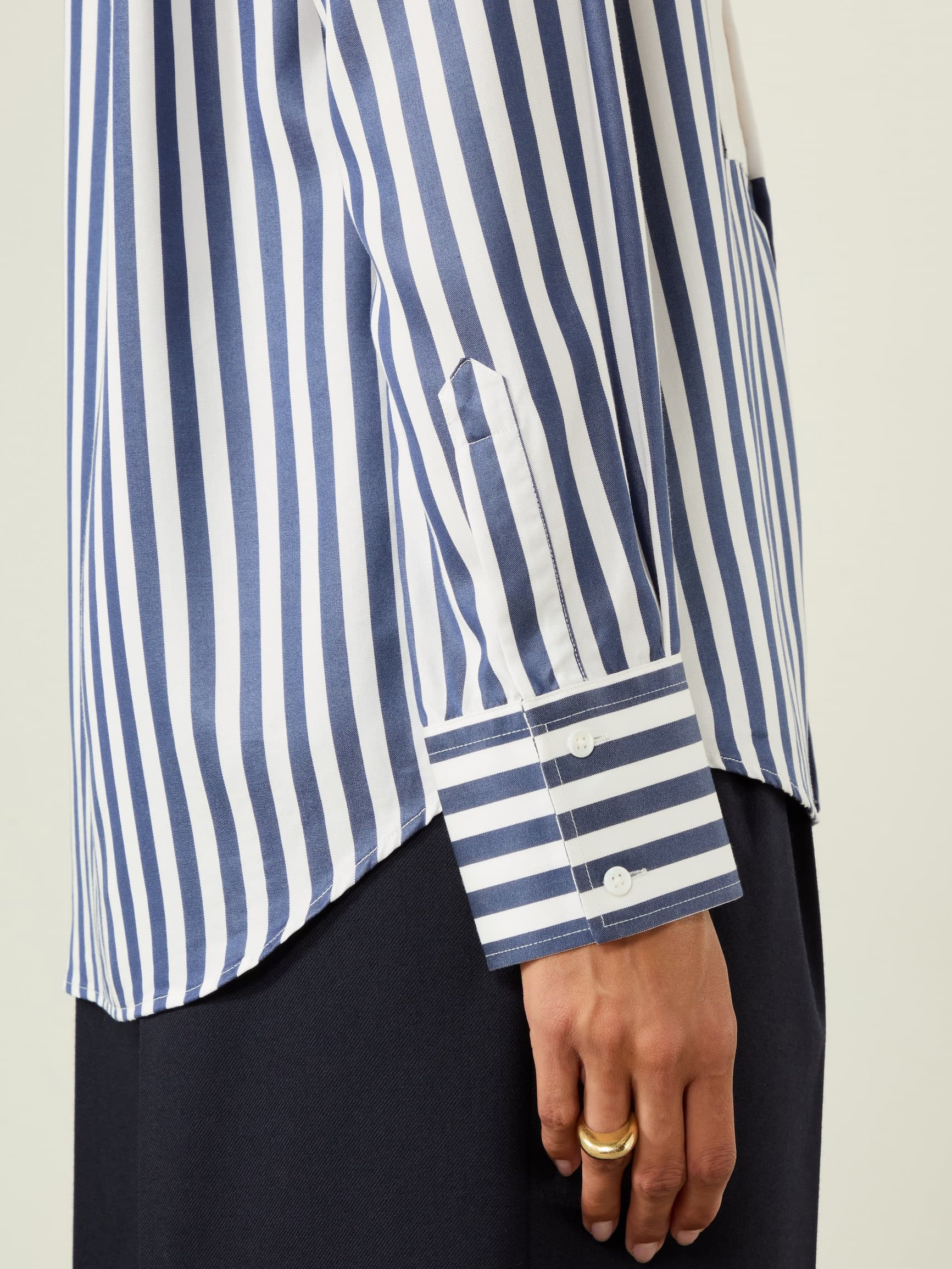 The Dress Shirt: TENCEL™ Lyocell, Navy Blue Stripe Stripe