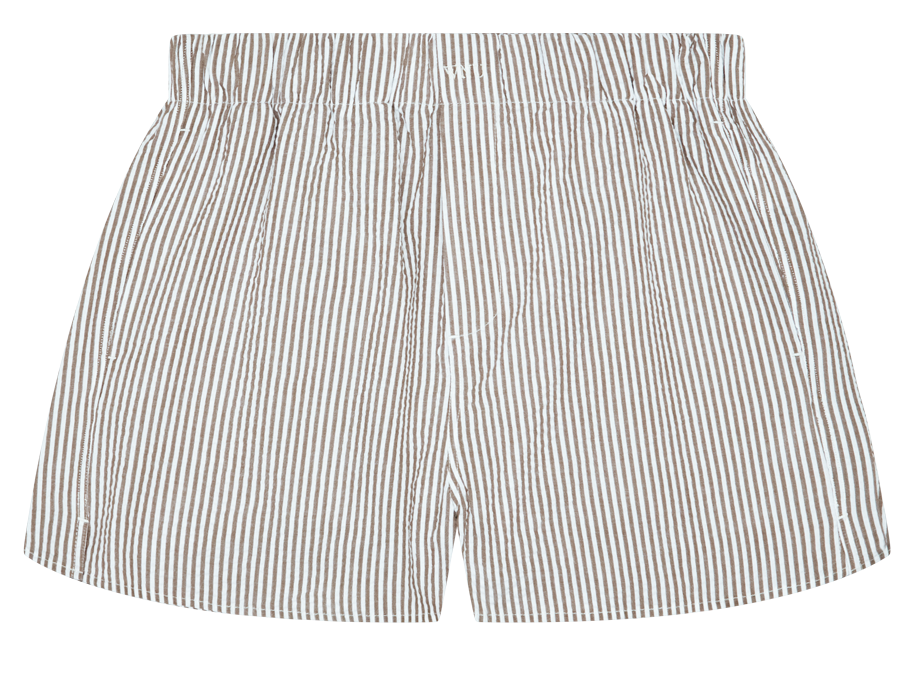 The Boxer: Seersucker, Mocha Stripe in 100% Organic Cotton.