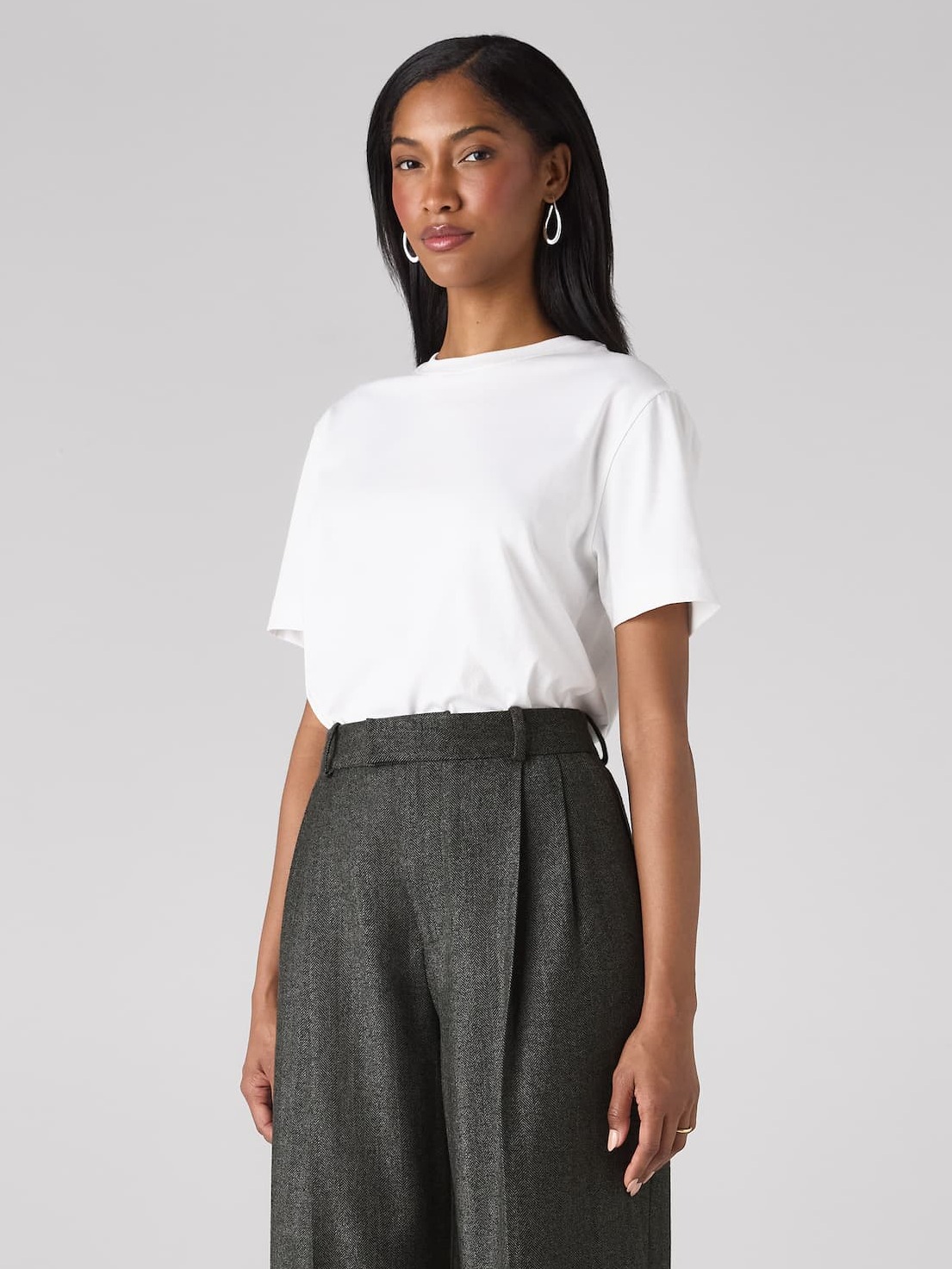 Rampling Trouser: Wool, Grey Herringbone
