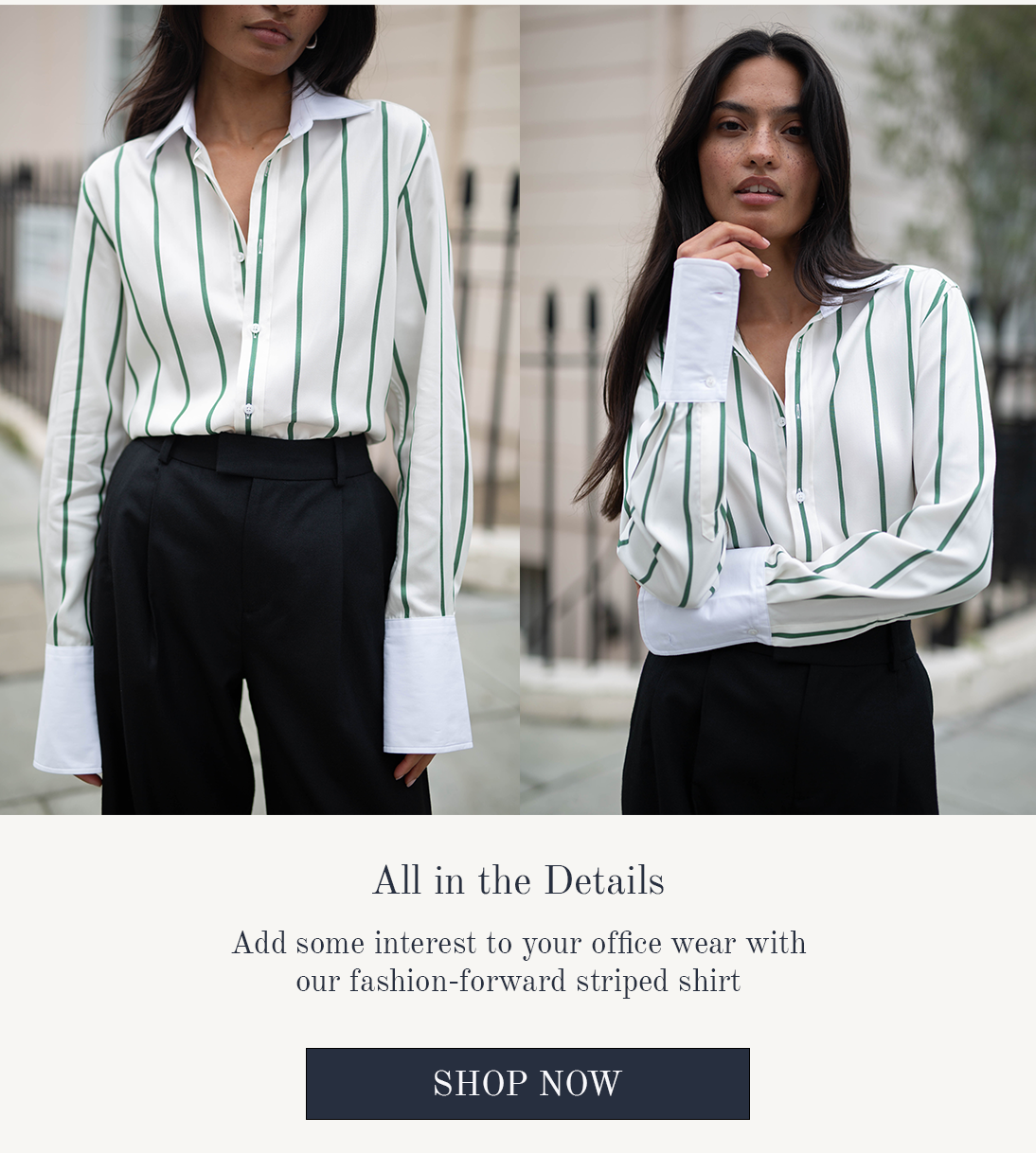 The Boyfriend Exaggerated Cuff Tencel Green Stripe 