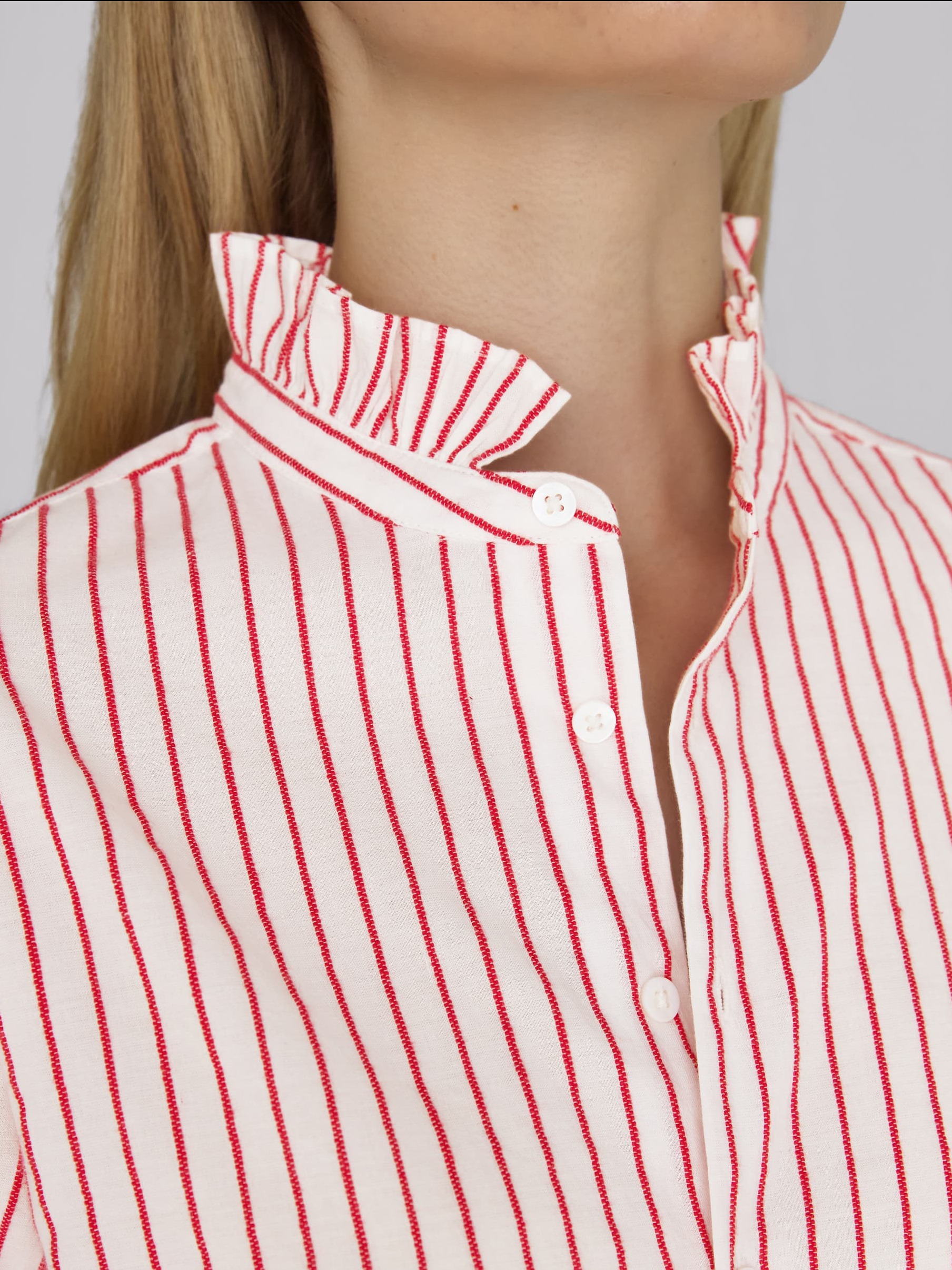 Kew Blouse: Cotton, Red Stripe