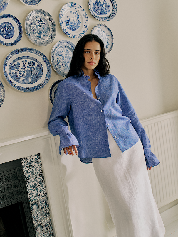 Kew Blouse: Linen, Lapis Blue