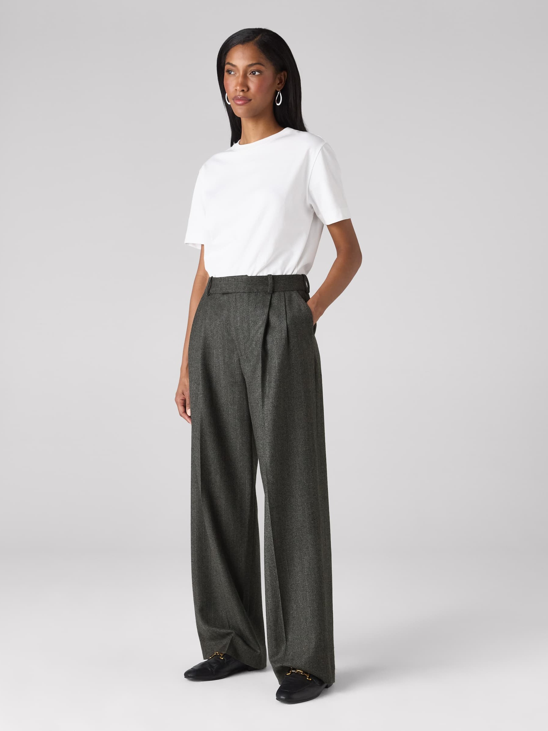 Rampling Trouser: Wool, Grey Herringbone