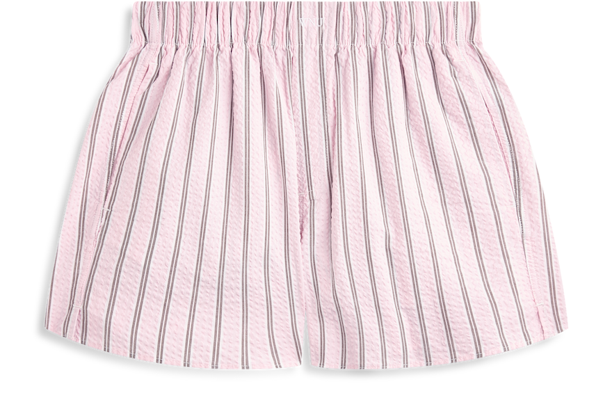 The Boxer: Seersucker, Pale Pink and Mocha Stripe in 100% Organic Cotton