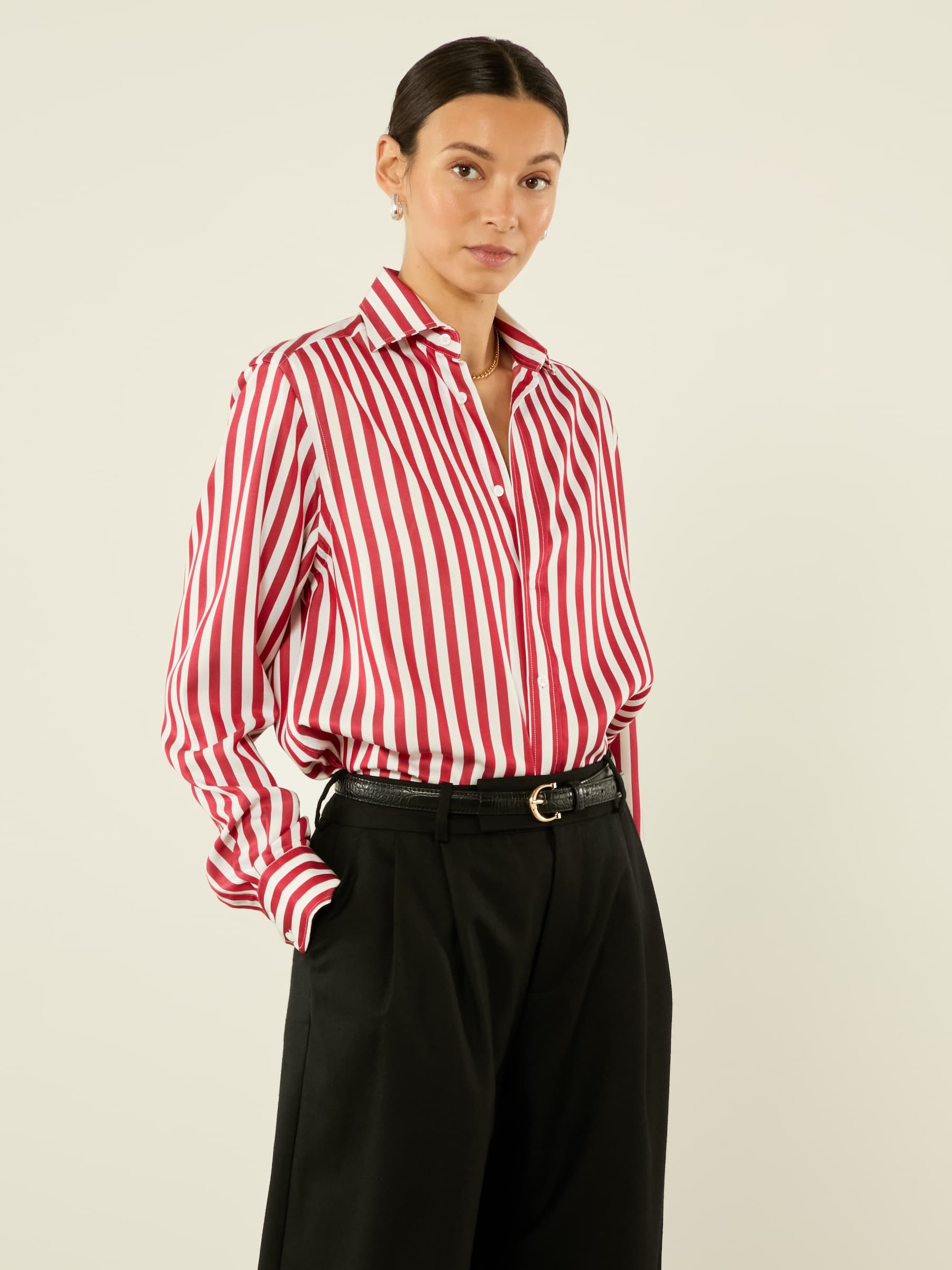 The Boyfriend: Tencel, Maple Red Stripe 