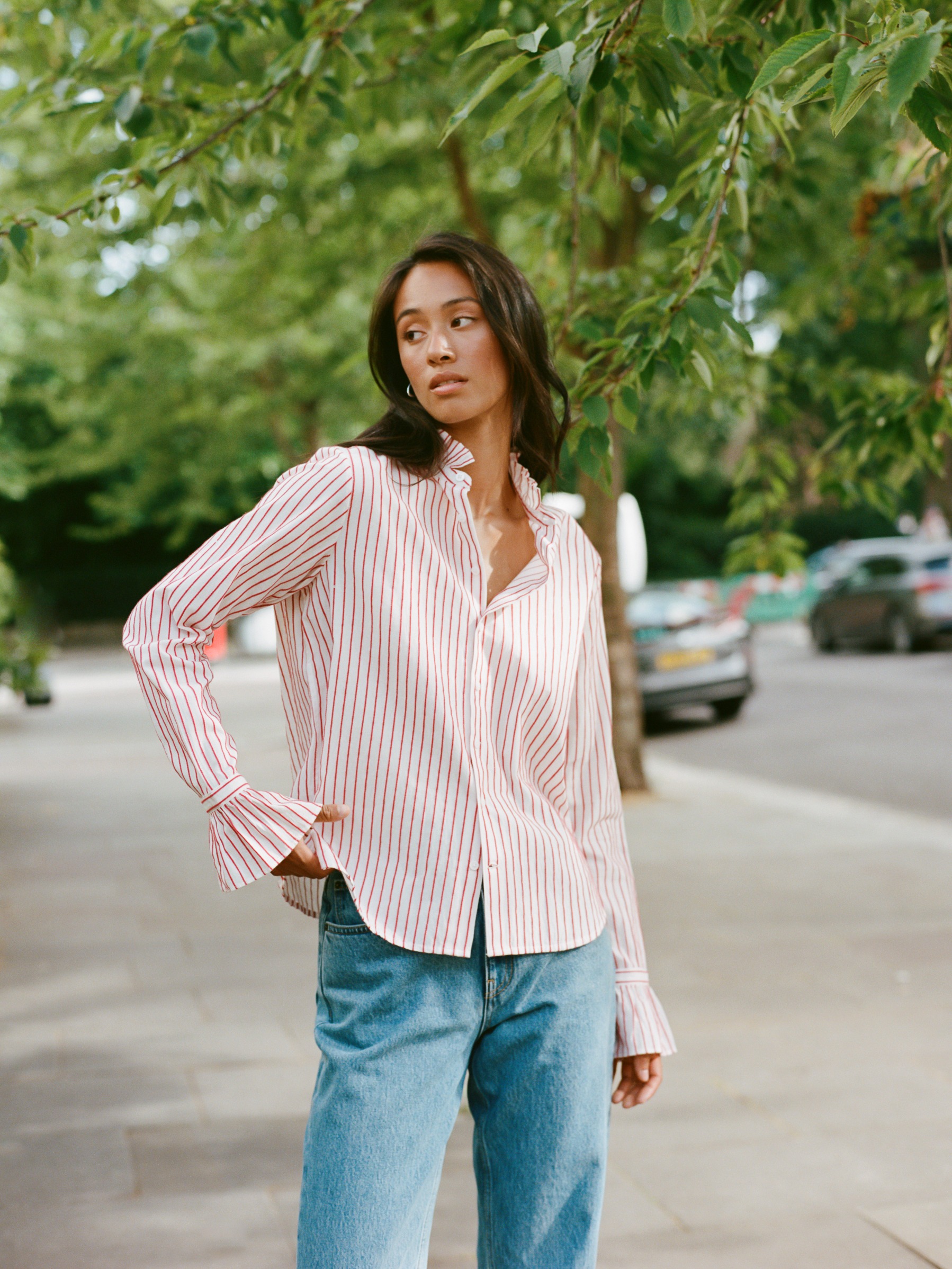 Kew Blouse: Cotton, Red Stripe