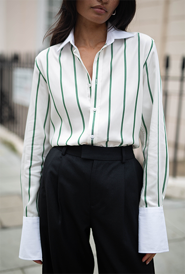 The Boyfriend Exaggerated Cuff Tencel Green Stripe 