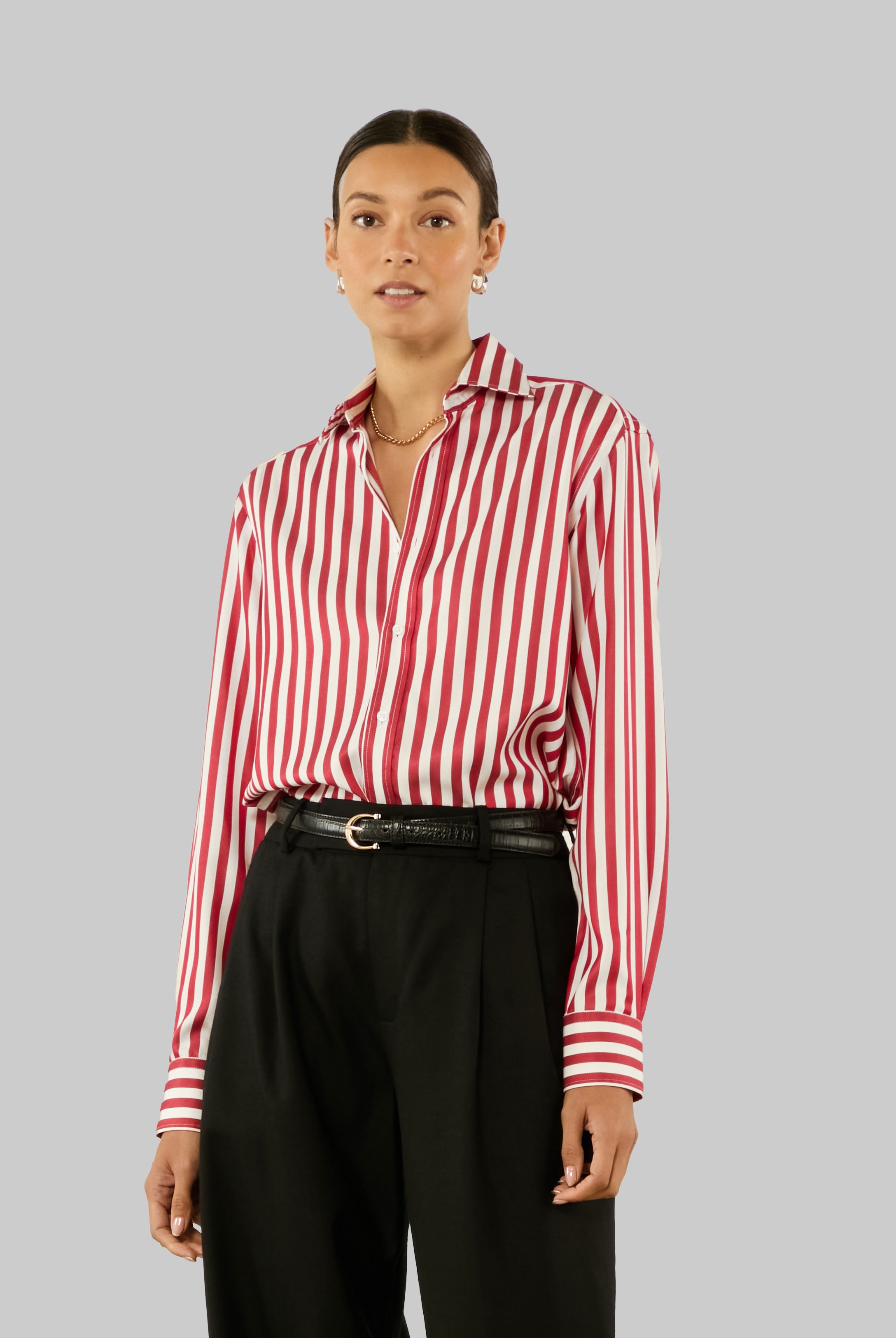 The Boyfriend: TENCEL™ Lyocell, Maple Red Stripe