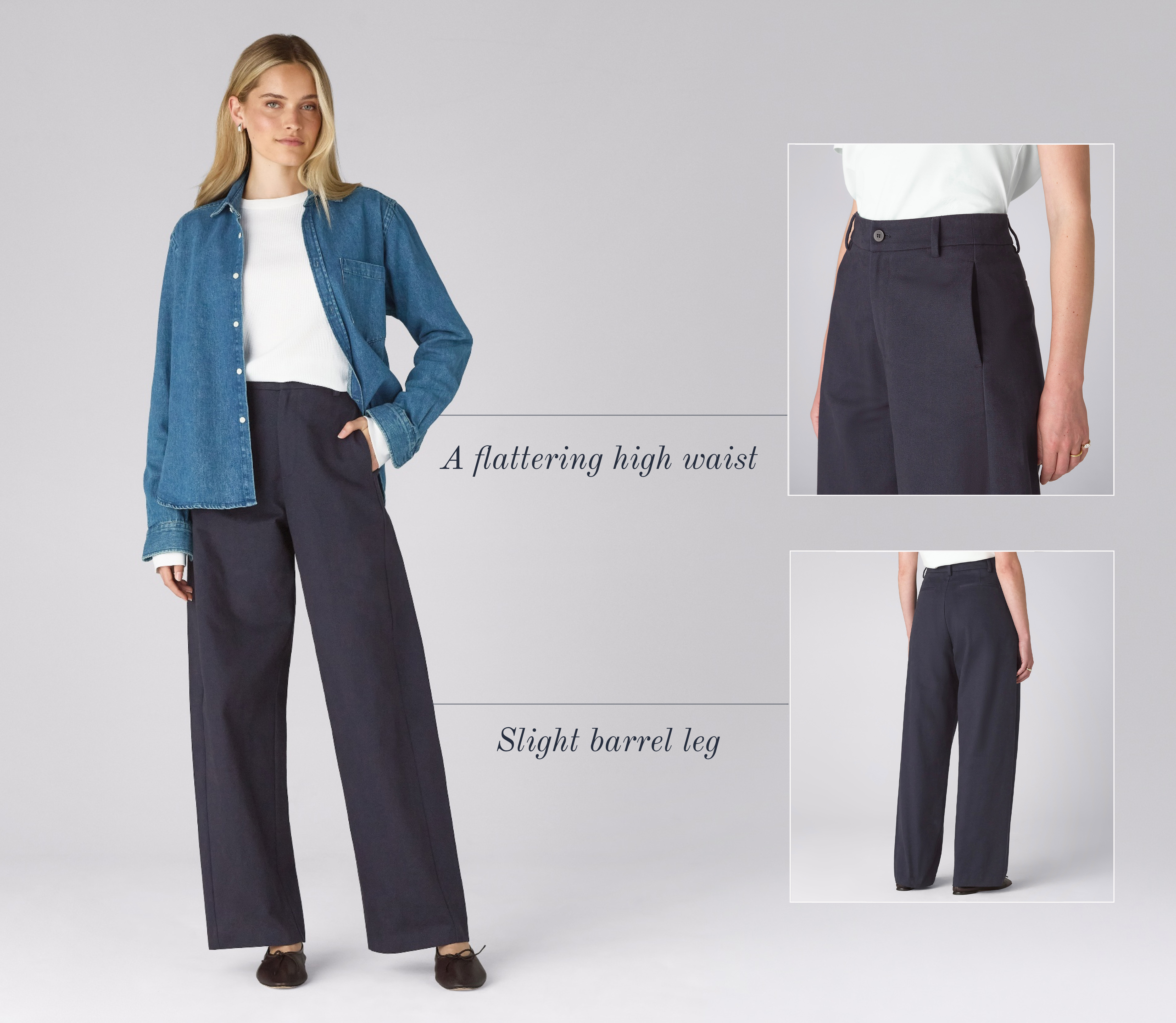 Alba Trouser: Cotton Twill, Navy