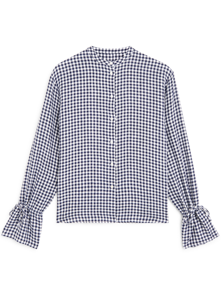 Rye Blouse: Linen, Navy Blue Gingham