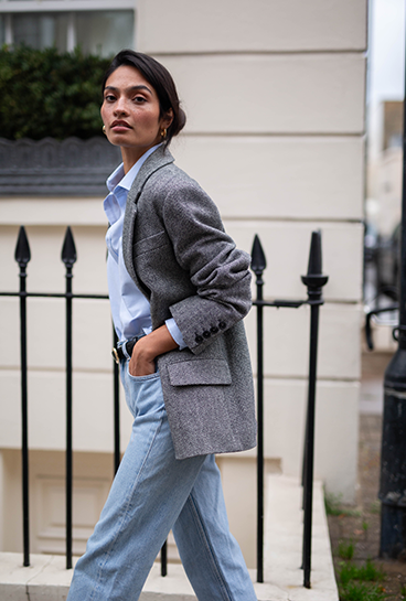 Hutton Blazer Wool Grey Herringbone