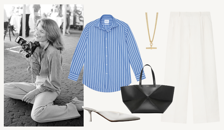 The Boyfriend Fine Poplin Blue multi stripe