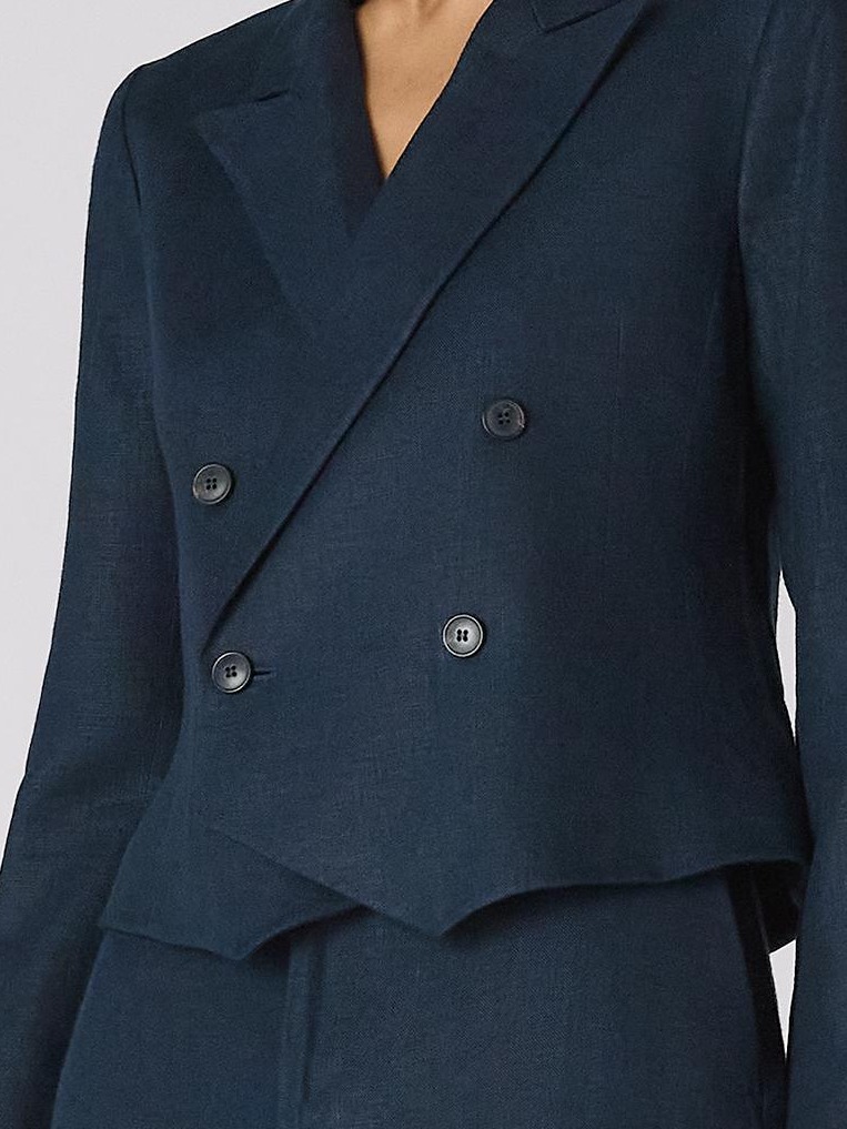 Belgravia Cropped Blazer: Linen, Navy Blue