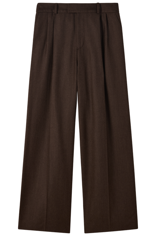 Rampling Trouser: Wool, Dark Brown Herringbone