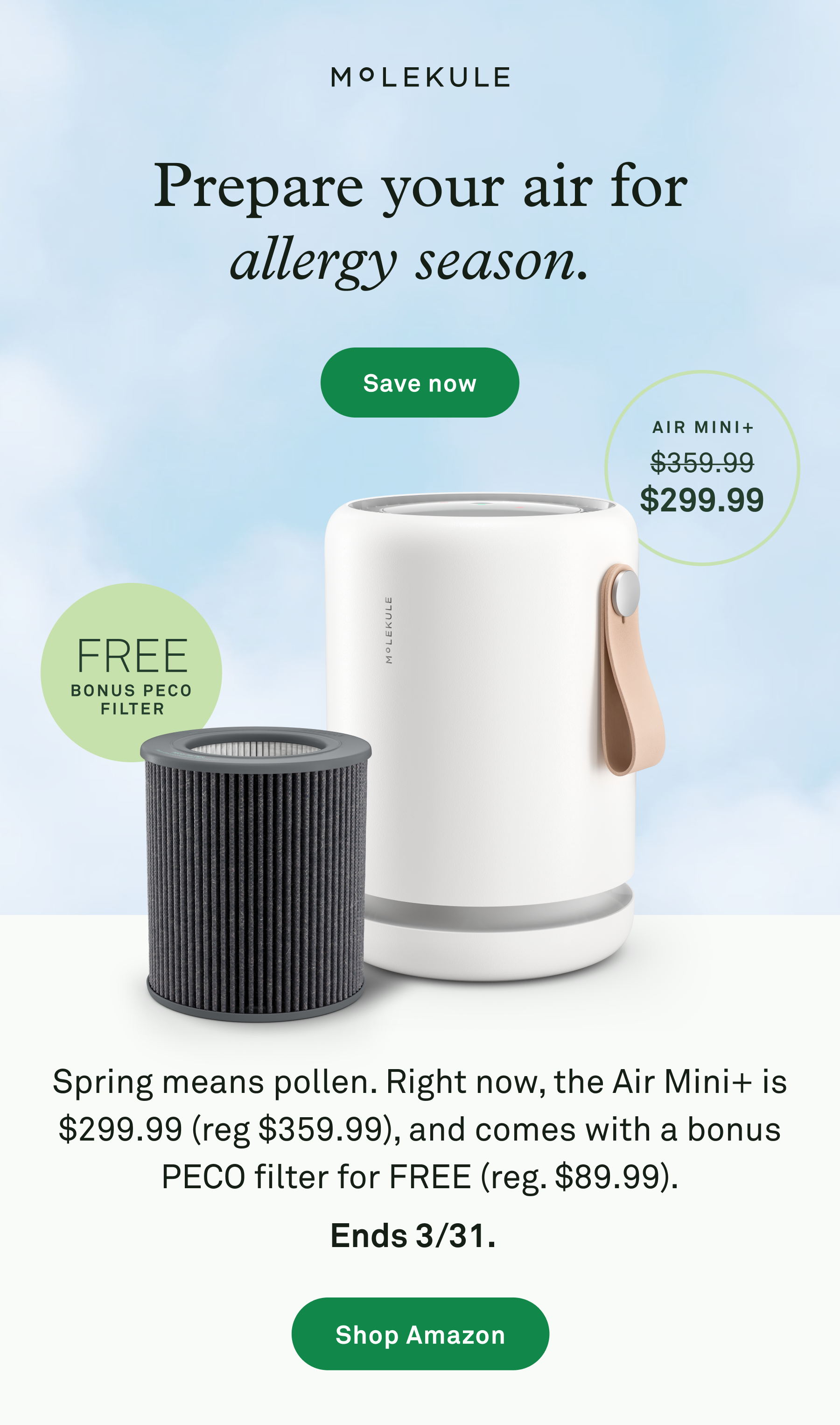 Prepare your air for allergy season - Air Mini+ at $299.99 + FREE bonus PECO filter
