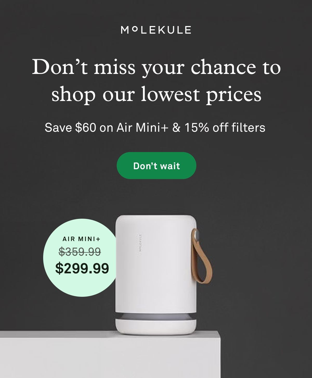 Don't miss your chance to shop our lowest prices: Save $60 on Air Mini+ and 15% off filters