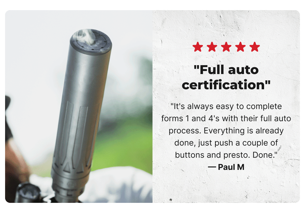 5 Star Rating: Full auto certification. It's always easy to complete forms 1 and 4's with their full auto process. Everything is already done, just push a couple of buttons and presto. Done. - Paul M
