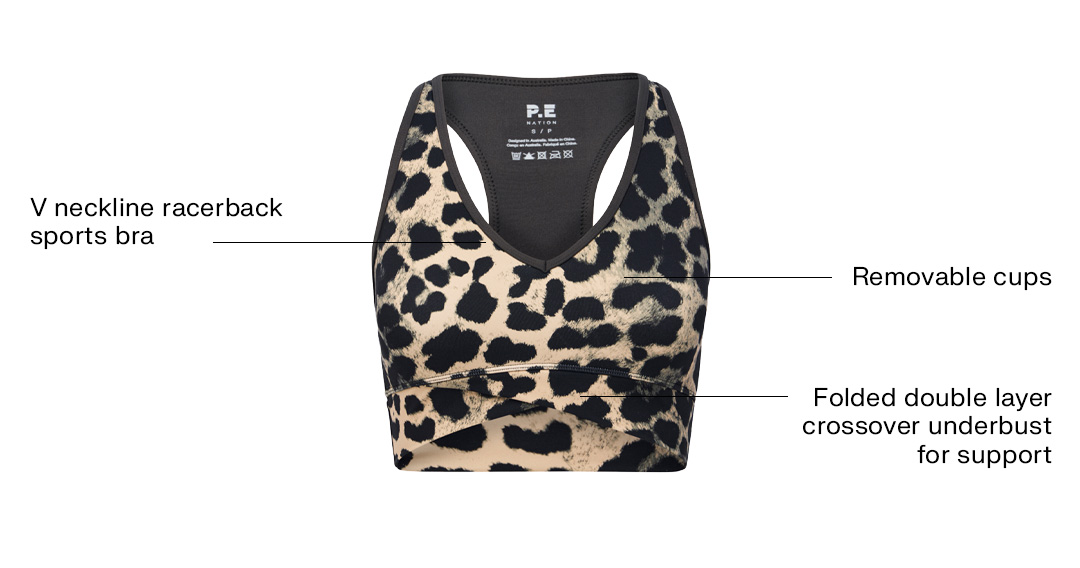 Vita sports bra in leopard & smokestone