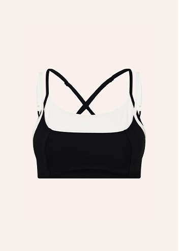 DISTORTION SPORTS BRA IN BLACK & WHISPER WHITE
