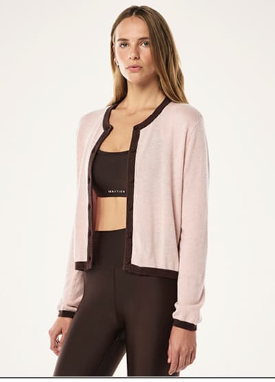 RISE KNIT CARDIGAN IN CHALK PINK