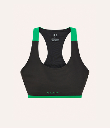 HIGHGATE SPORTS BRA IN CAVIAR & KELLY GREEN
