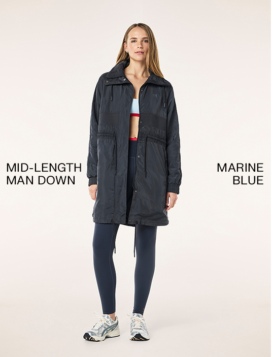 MID-LENGTH MAN DOWN JACKET IN MARINE BLUE