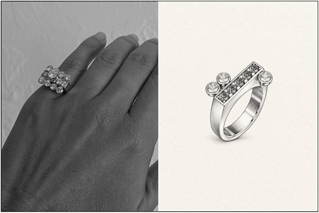 Clé ring sketch and vintage ring reference