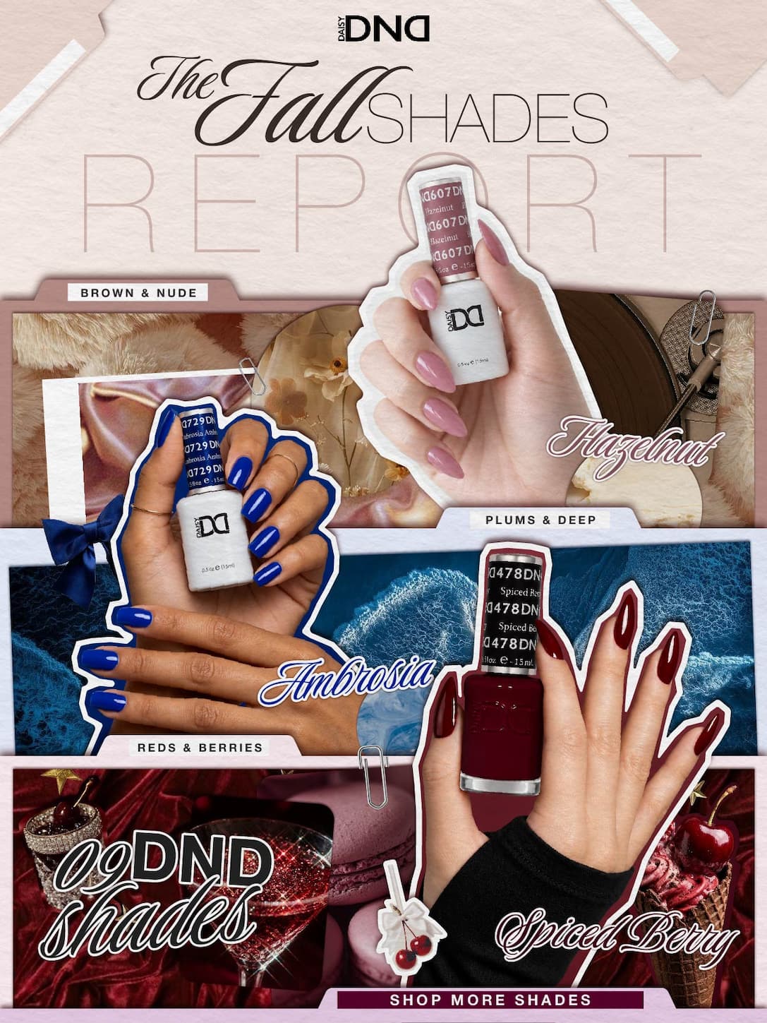 DND fall gel shades — nine autumn colors on real nails