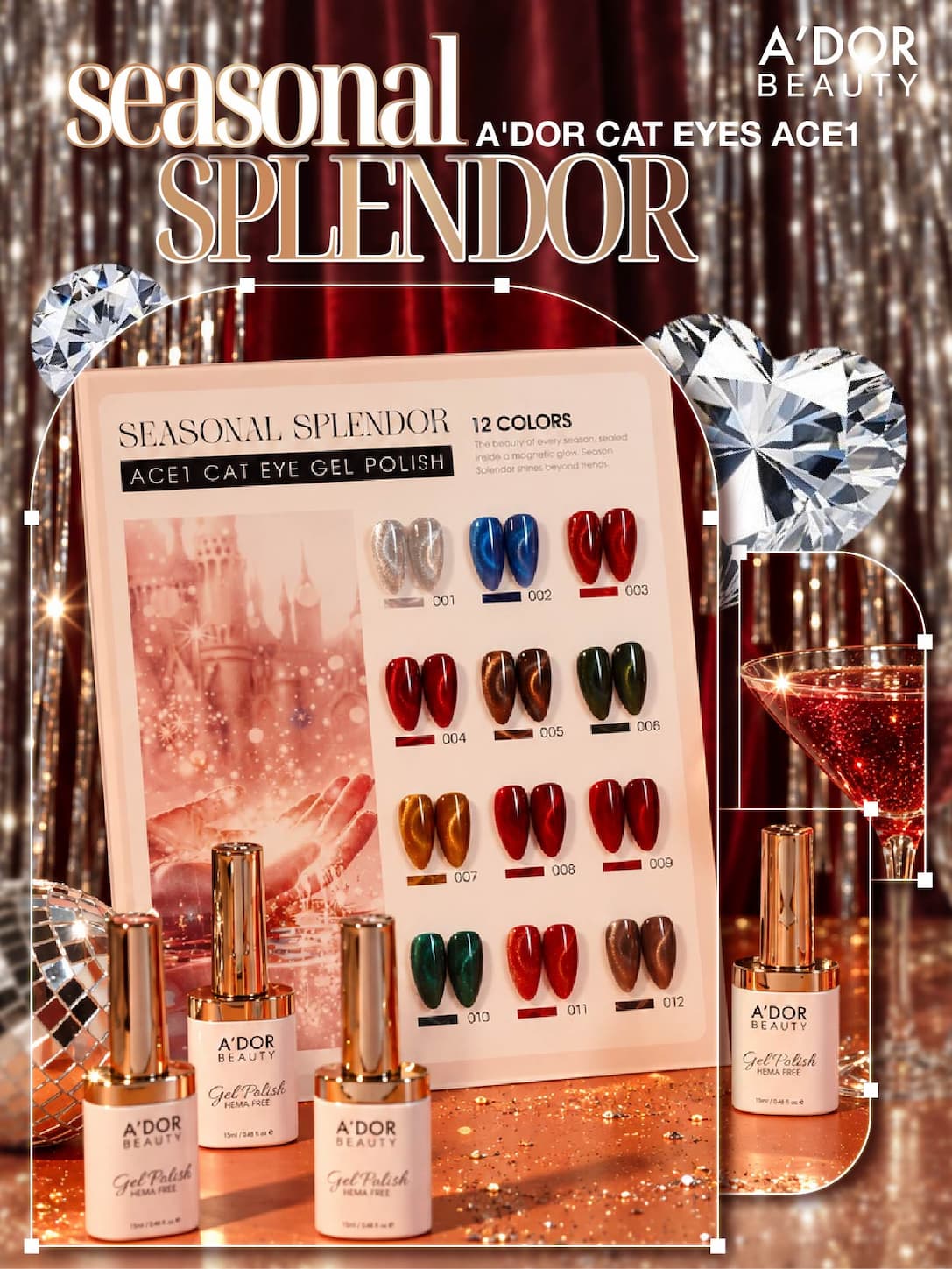 A'DOR Cat Eyes ACE1 Seasonal Splendor — 12 cat eye gel shades