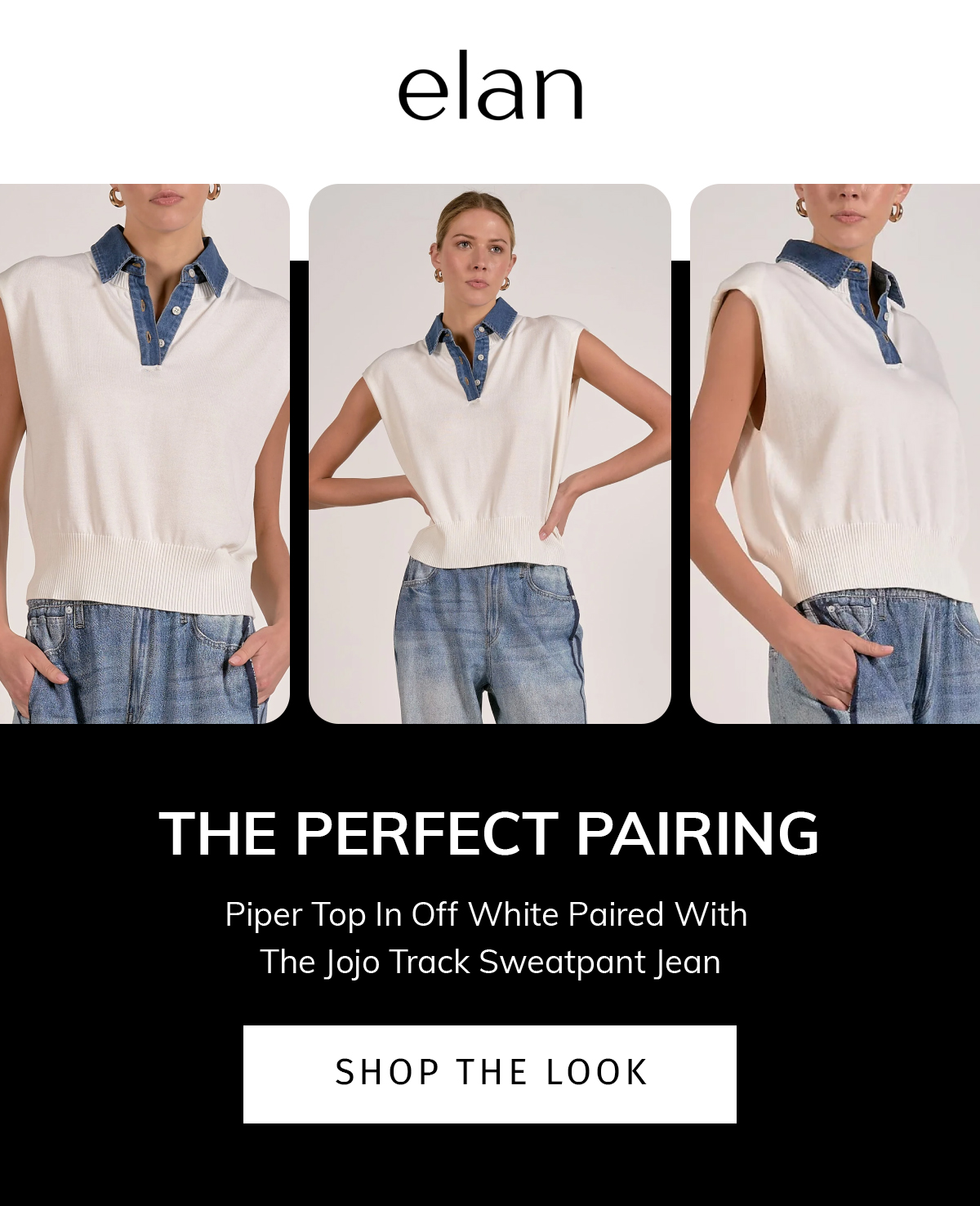 the perfect pairing Piper Top In Off White Paired With  The Jojo Track Sweatpant Jean CTA: Shop the look