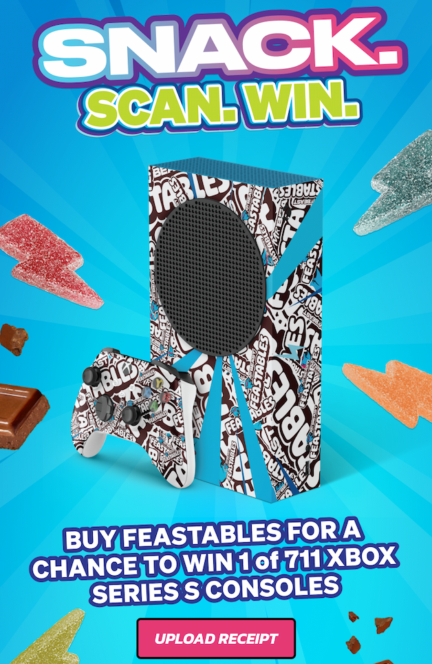 SNACK. SCAN. WIN. Buy Feastables for a chance to win 1 of 711 Xbox Series S Consoles! Upload you receipt!