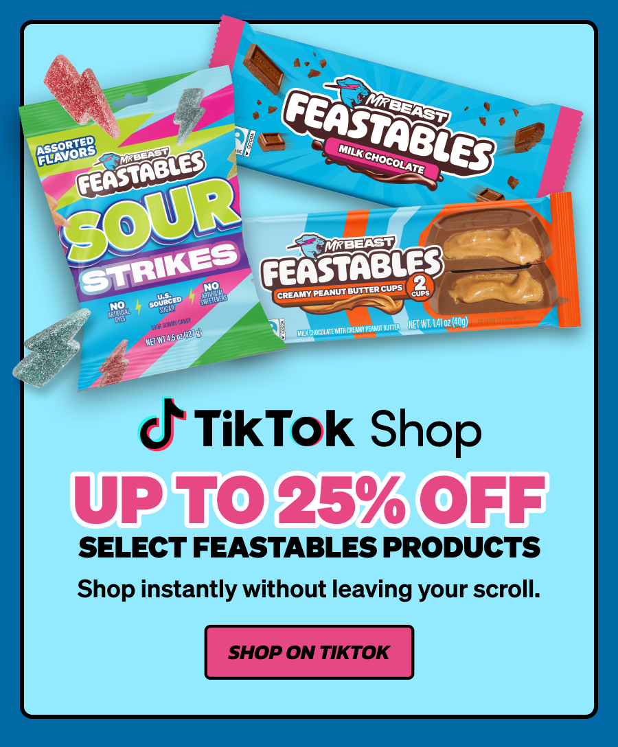 TikTok Shop: Up to 25% Off select Feastables products! Shop instantly without leaving your scroll. Shop on TikTok!