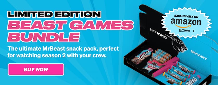 Limited Edition Beast Games Bundle - The ultimate MrBeast snack pack, perfect for watching season 2 with your crew. Buy now!