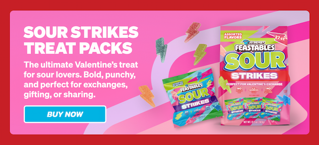 SOUR STRIKES TREAT PACKS: The ultimate Valentine's treat for sour lovers. Bold, punchy, and perfect for exchanges, gifting, or sharing. Buy Now!